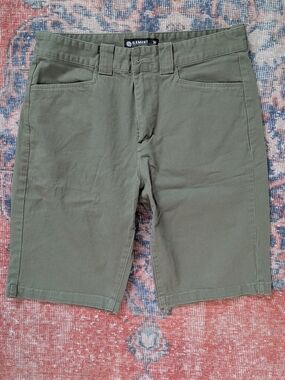 Element Olive Green Flat Front Chino Shorts
